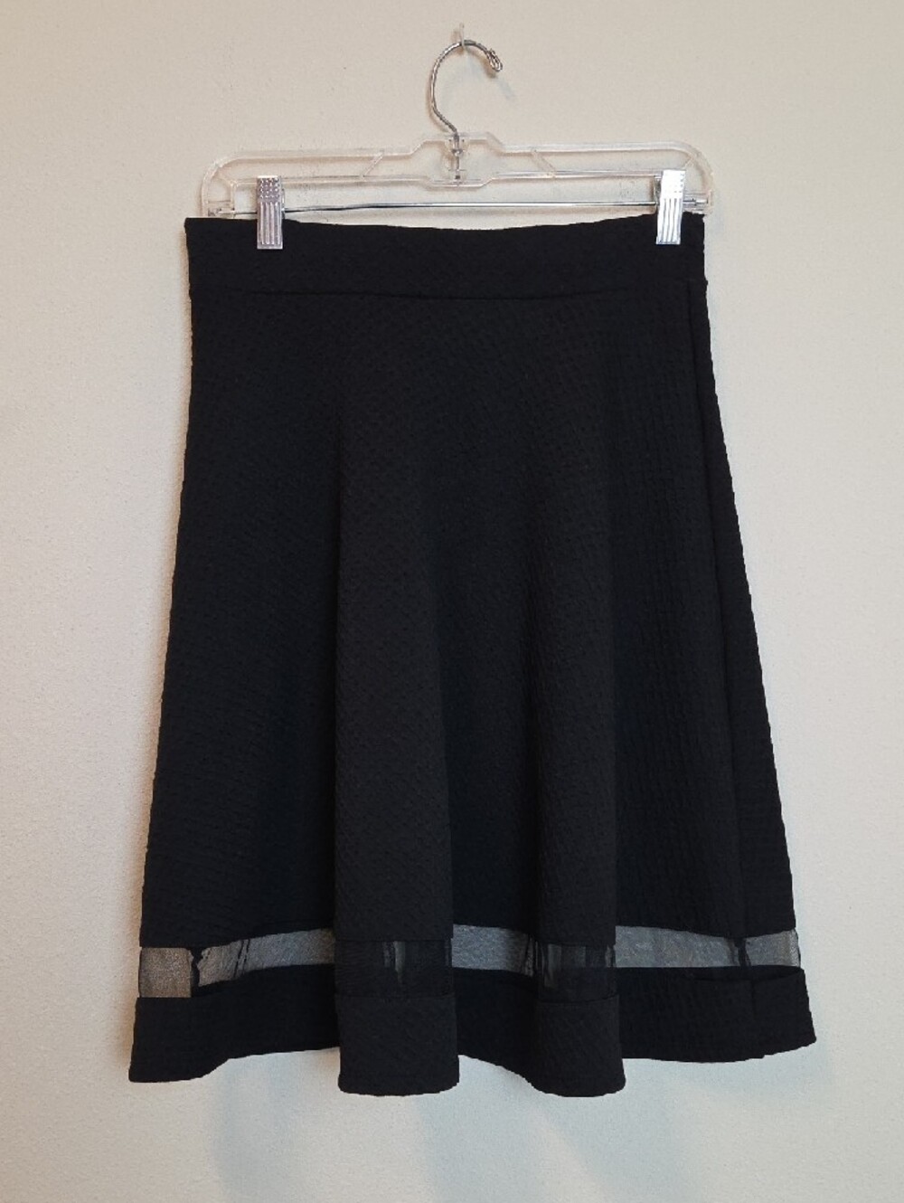 Faith and Joy Black A-Line Skirt with Sheer Hem Trim Size M
